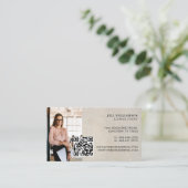 Carte De Visite Minimal Modern Beige Stone texture Photo QR Code (Debout devant)
