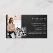 Carte De Visite Minimal Modern Elegant Black Leather Photo QR Code (Devant)