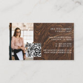 Carte De Visite Minimal Modern Elegant Woodgrain Photo QR Code (Devant)