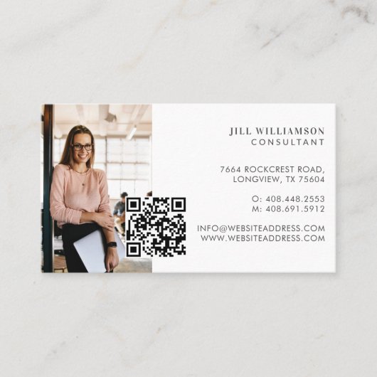 Carte De Visite Minimal Modern Simple Professional Photo QR Code (Devant)
