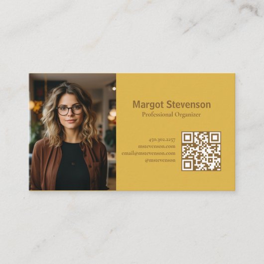 Carte De Visite Minimal moderne Jaune Botanique Simple QR Code (Devant)