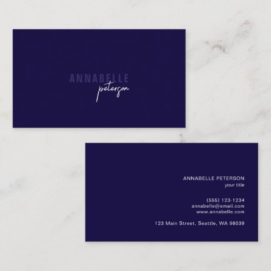 Carte De Visite Minimal moderne Professionnel Bleu Simple (Devant / Derrière)
