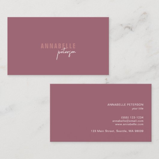 Carte De Visite Minimal moderne professionnel Dusty Rose simple (Devant / Derrière)