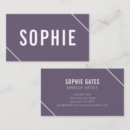 Carte De Visite Minimal moderne violet blanc Simple élégant élégan (Devant / Derrière)