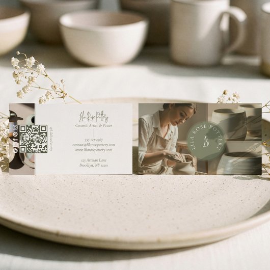 Carte De Visite Minimal Monogram Hand Made Pottery Photo Collage