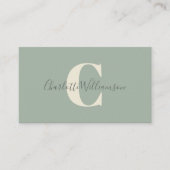 Carte De Visite Minimal Monogramme Initiale Vert Sauge Élégant Scr (Devant)