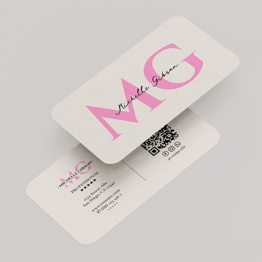 Carte De Visite Minimal Monogramme Rose Sable Initiales Beauté