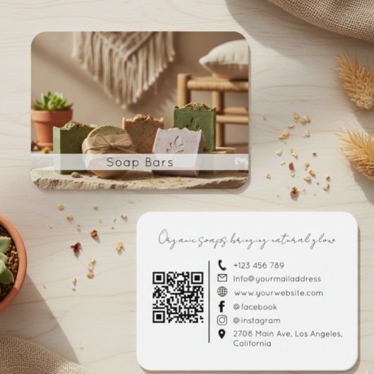Carte De Visite Minimal Organic Handmade Soap Brand QR Code Photo