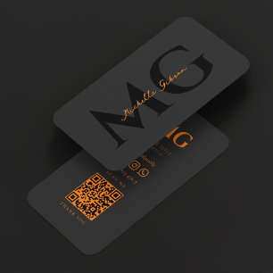 Carte De Visite Minimal Professionnel Initiales Noir Orange