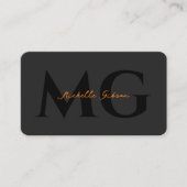 Carte De Visite Minimal Professionnel Initiales Noir Orange (Devant)