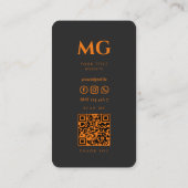Carte De Visite Minimal Professionnel Initiales Noir Orange (Dos)