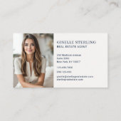 Carte De Visite Minimal Real Estate Agent Navy Blue House Photo (Dos)