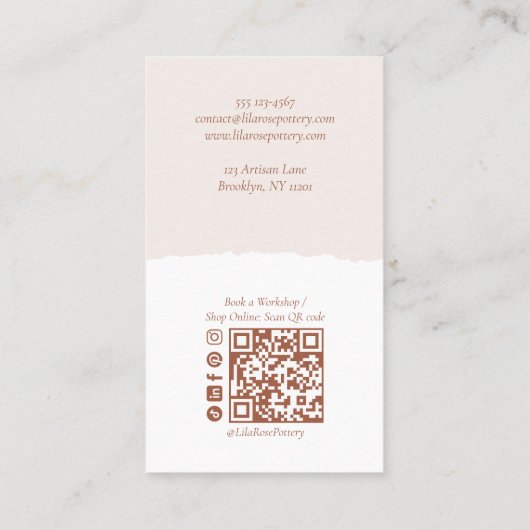Carte De Visite Minimal Rustic Organic Handmade Pottery Design  (Dos)