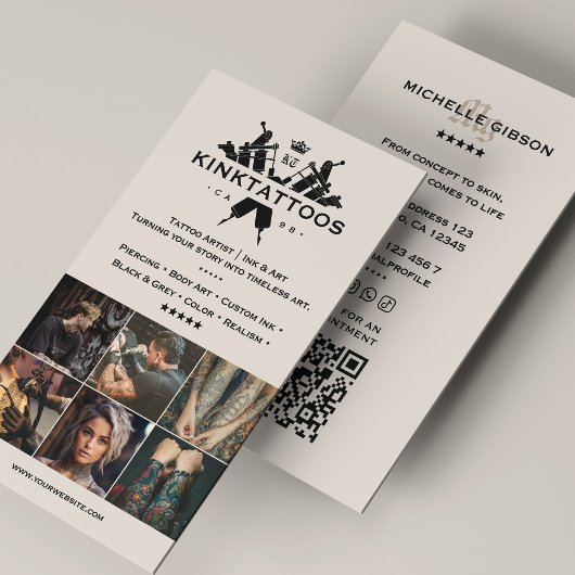 Carte De Visite Minimal Sand Tattooist Modern Tattoo Artist Grid