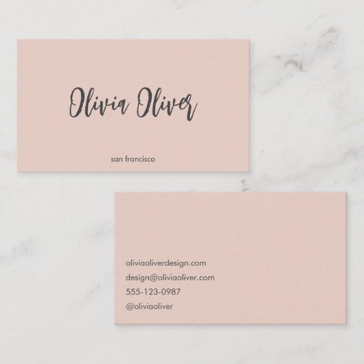 Carte De Visite Minimal Script Calligraphy Blush Pink Chic Modern (Devant / Derrière)