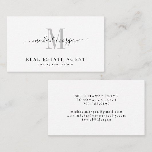 Carte De Visite Minimal Script Monogram Luxury Realtor (Devant / Derrière)