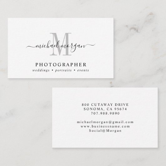 Carte De Visite Minimal Script Monogram Photographer (Devant / Derrière)