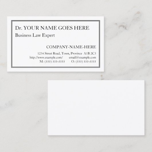 Carte de visite minimal, simple et basique (Devant / Derrière)