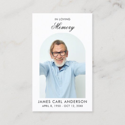 Carte De Visite Minimal Simple Photo Arch Memorial Prayer Card (Devant)