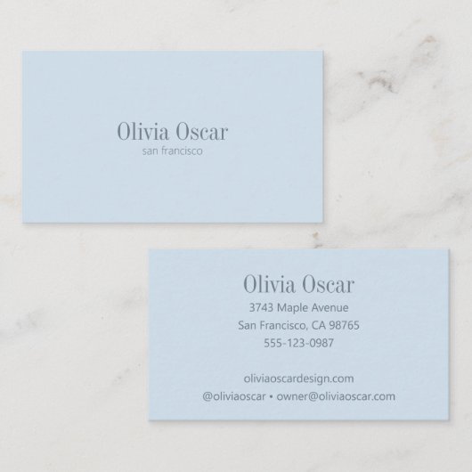 Carte De Visite Minimal Simple Soft Blue Modern Professional (Devant / Derrière)