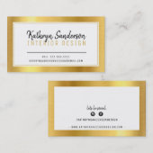 Carte De Visite MINIMAL STYLISH simple bordure noir faux feuille o (Devant / Derrière)