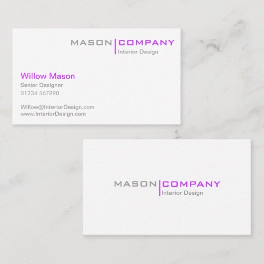 Carte de visite minimal violet blanc (Devant / Derrière)