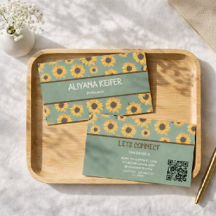 Carte de visite minimale florale tournesol vert sa