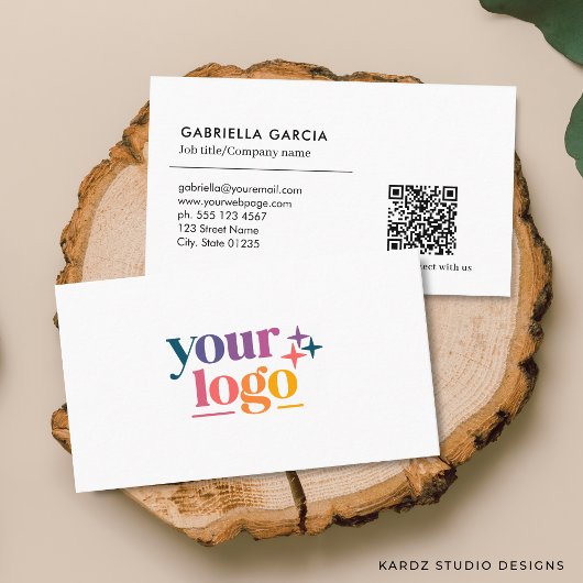 Carte de visite minimale Logo Code QR Scannable Bl