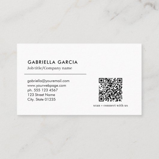 Carte de visite minimale Logo Code QR Scannable Bl (Dos)