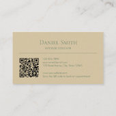 Carte De Visite Minimalist Beige Muted Green Initials QR Code (Dos)