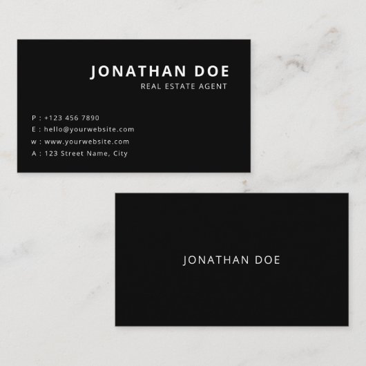 Carte De Visite Minimalist Black Realtor Professional  (Devant / Derrière)
