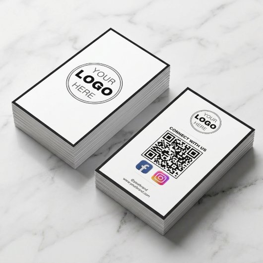 Carte De Visite Minimalist Black White Modern QR Code Logo