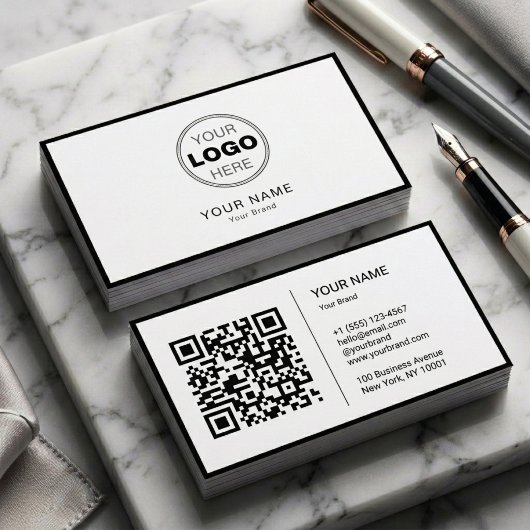 Carte De Visite Minimalist Black White Modern QR Code Logo