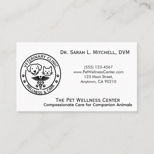 Carte De Visite Minimalist Black & White Veterinary Clinic (Devant)