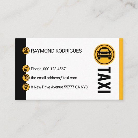 Carte De Visite Minimalist Black Yellow Taxi Stripes Driving (Devant)