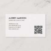 Carte De Visite Minimalist Bold Modern QR Code White Business Card (Dos)