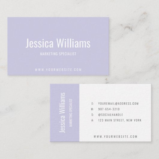Carte De Visite Minimalist Customizable Professional Lavender (Devant / Derrière)