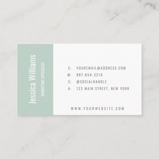 Carte De Visite Minimalist Customizable Professional Pastel Green (Dos)