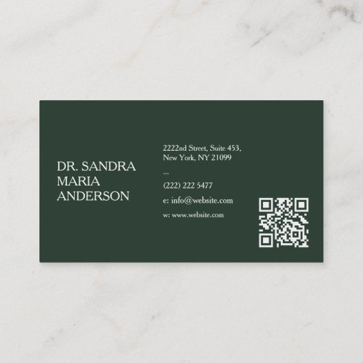 Carte De Visite Minimalist Dark Green Medical URL Code (Dos)