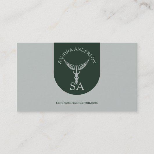 Carte De Visite Minimalist Dark Green Medical URL Code (Devant)
