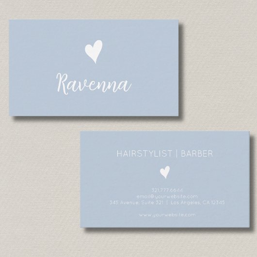 Carte De Visite Minimalist Dusty Blue White Heart Barber Name