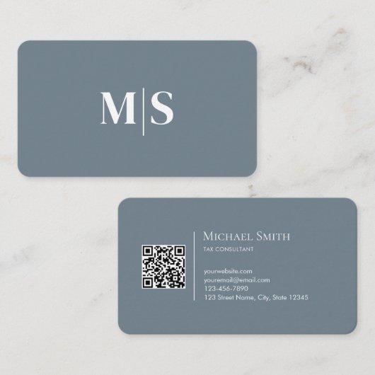 Carte De Visite Minimalist Elegant Teal Green Initials QR Code (Devant / Derrière)