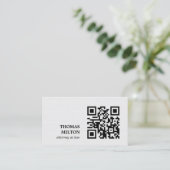 Carte De Visite Minimalist Elegant Texture White Black QR Code (Debout devant)
