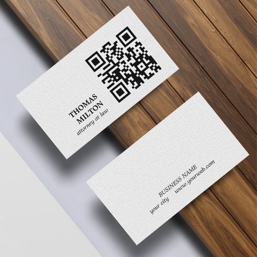 Carte De Visite Minimalist Elegant Texture White Black QR Code