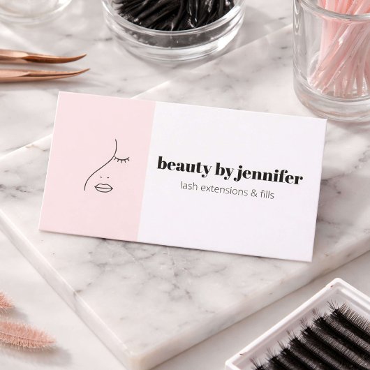 Carte De Visite Minimalist Face Logo Lash Technician Blush Pink