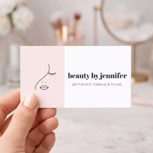 Carte De Visite Minimalist Face Logo Permanent Makeup Artist Pink