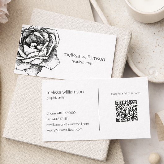 Carte De Visite Minimalist Floral with QR Code 