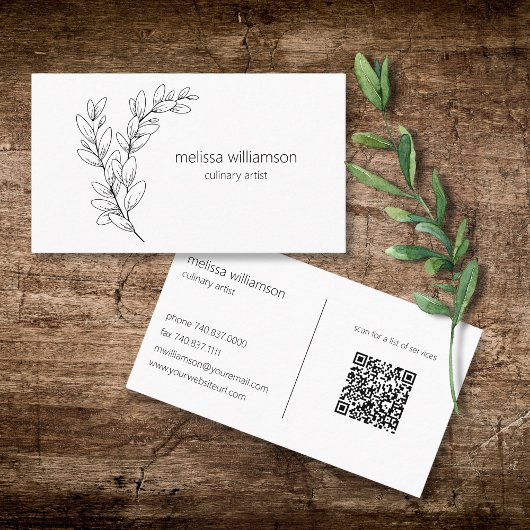 Carte De Visite Minimalist Foliage with QR Code 