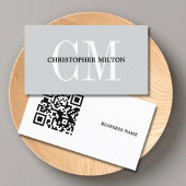 Carte De Visite Minimalist Grey Bold Monogram QR code Consultant