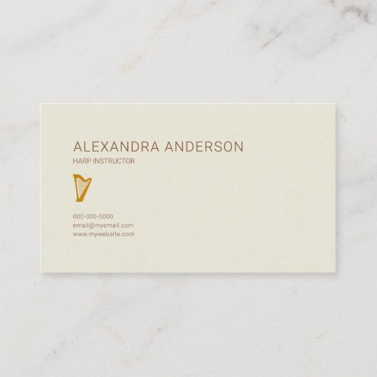 Carte De Visite Minimalist Harp Instructor (Dos)